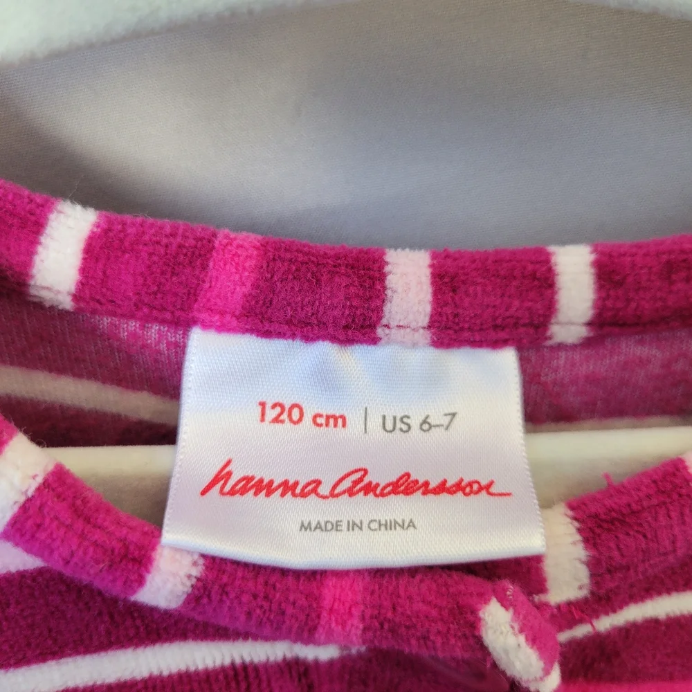 Hanna Andersson Girl's Signature Striped Velour Play Dress Pink 120 or 6-7‎